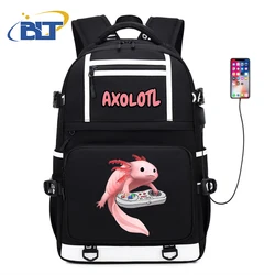 Cute Axolotl printed student backpack large capacity schoolbag outdoor travel bag kids back to school gift