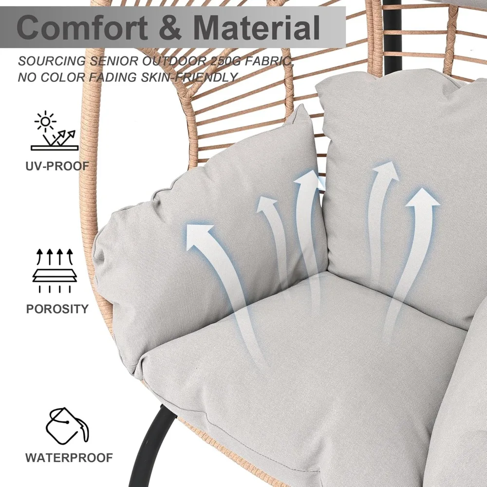 كرسي بيضة معلق مع حامل - كرسي أرجوحة البيض في الهواء الطلق داخلي فناء كرسي خوص أرجوحة كراسي البيض سعة 400 رطل لـ Ou