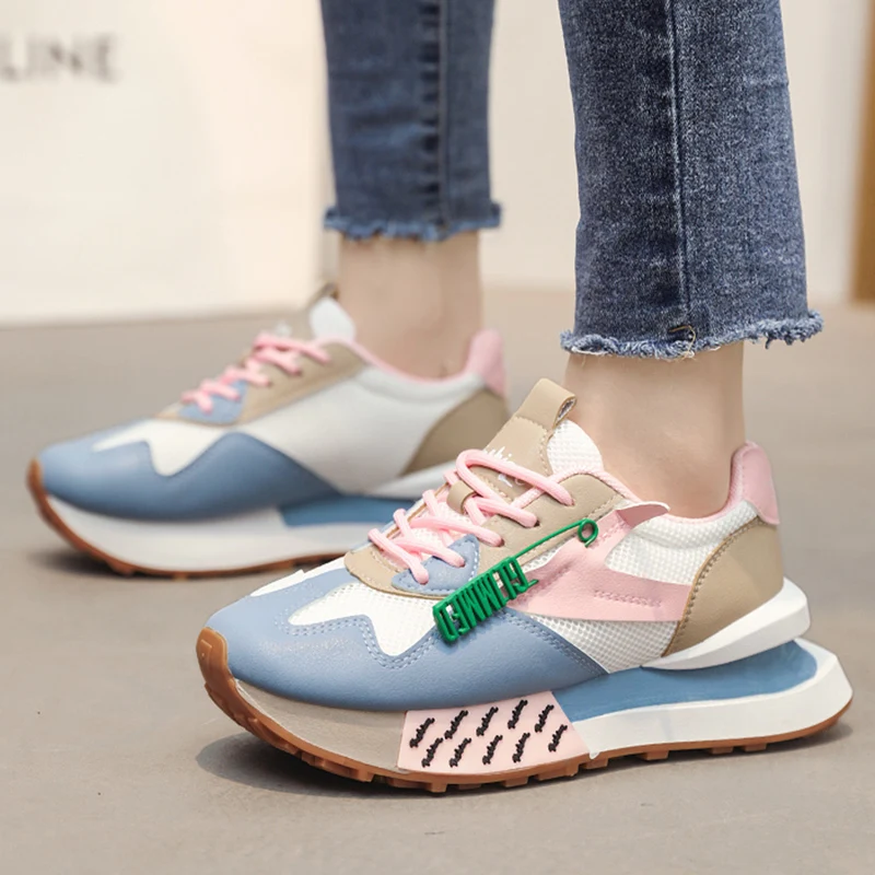 Women Platform Sneakers Mixed Colors Design Casual Shoes Trainers Running Sports Shoes Lace Up Comfortable Tennis Sneakers 36-41