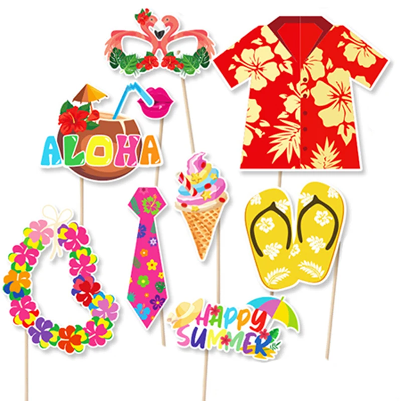 30pcs/set Hawaiian Party Decorations Photo Booth Props Pineapple Flamingo Summer Beach Pool Party Hawai Aloha Party supplies