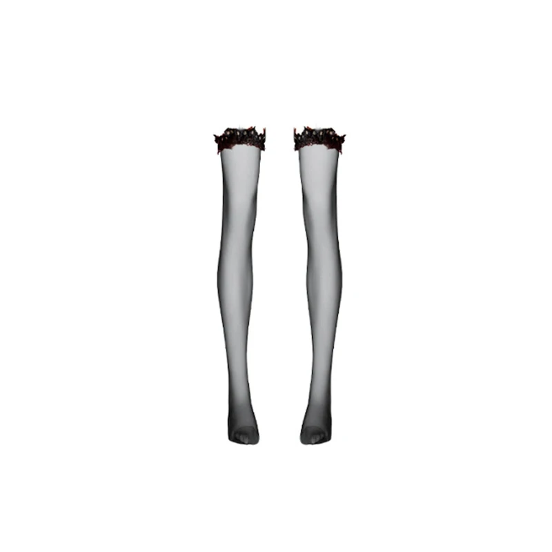 Women's Stockings Sexy 3d Embroidered Lace Aurora Oil Shiny Glossy Thigh High Socking Ultra-Thin Elastic See Through Socks