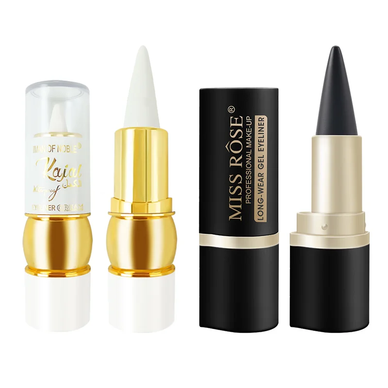 1PCSWHITE+ 1PCSBlack Tube Lipstick-style Ribbon Eyeliner Black Lasting Portable Natural Eye Waterproof Liner Pen Cream