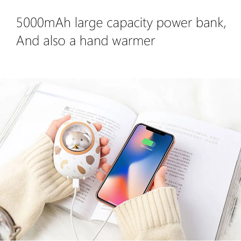 Mini Portable 5000mAh Power Bank Cute Space Capsule Hamster Charging USB Hand Warmers for Girl Loves Gift Butter Cat Power Bank