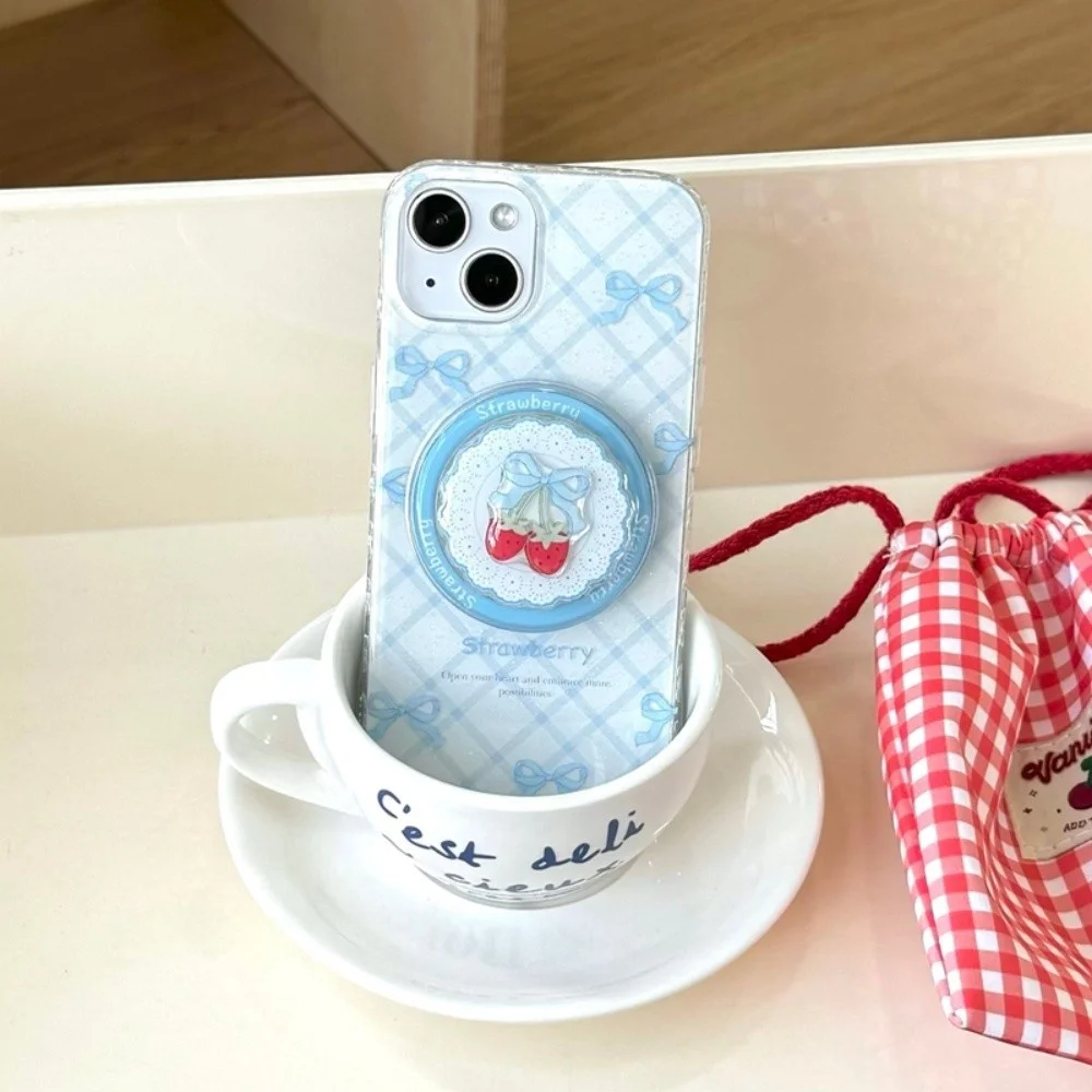 Soporte magnético para teléfono Griptok con dibujos de fresa, soporte para anillo de dedo para iPhone 16 Samsung para Pad Magsafe Smart Tok