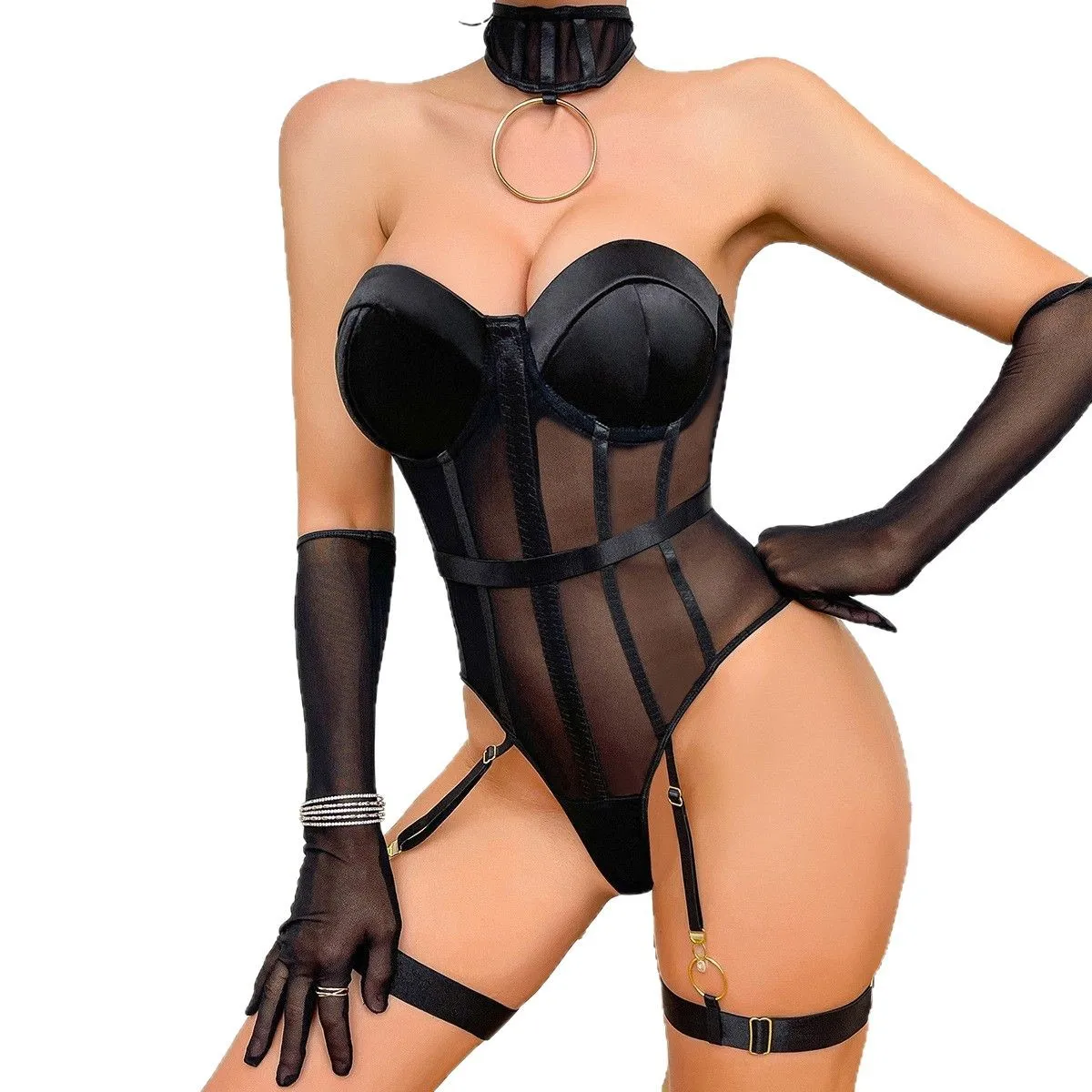 

Европейский и американский трансграничный сексуальный шарф с воротником на груди, кольцо на ногу, комплект корректирующего белья, комбинезон 29557