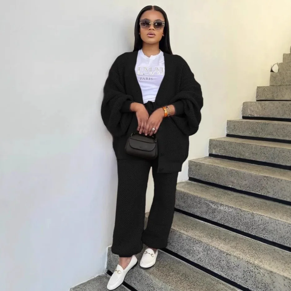 Gebreide Vrouwen 2-delige Set Effen Vesten Trui Broek Bijpassende Set 2025 Herfst Winter Warme Outfits Nieuwe Populaire Streetwears