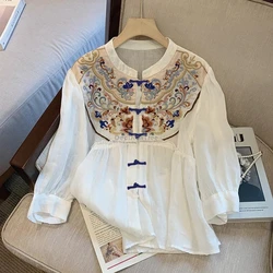 2024 vintage chinese loose casual ethnic style tang suit blouse women half sleeve qipao button stand collar daily blouse w597