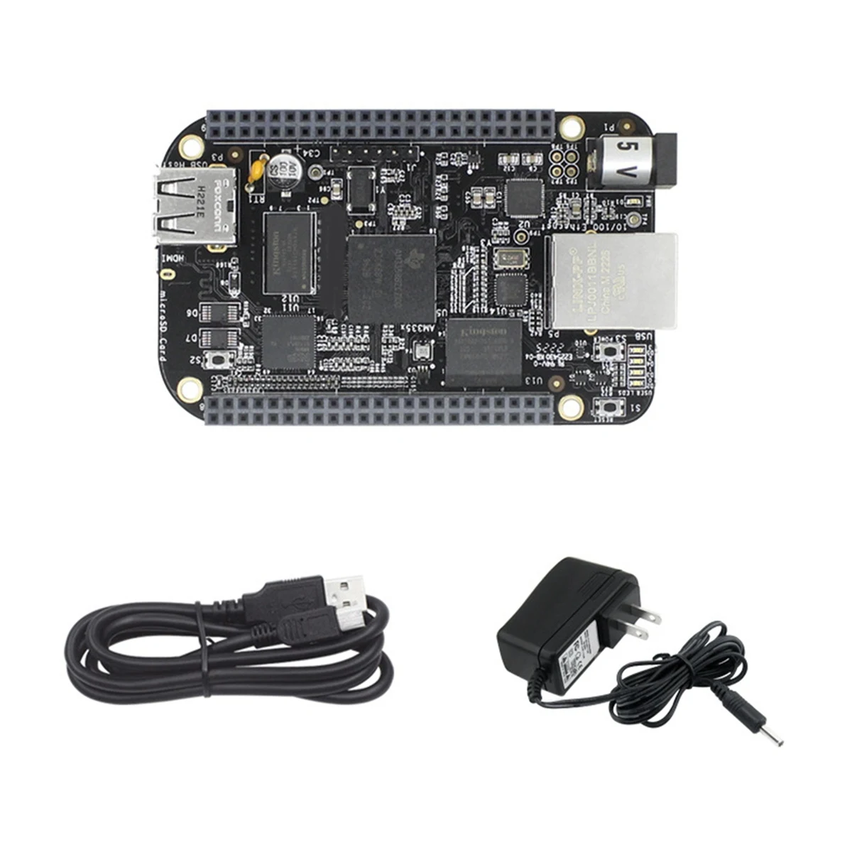 For Beaglebone BB Black AM3358 Cortex-A8 512MB DDR3+4GB EMMC Linux ARM AI Development Board with USB Cable+Power US Plug