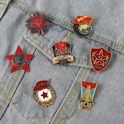 CCCP Cold War Enamel Pins Red Star Flag Brooches History Memory Badge Jewelry
