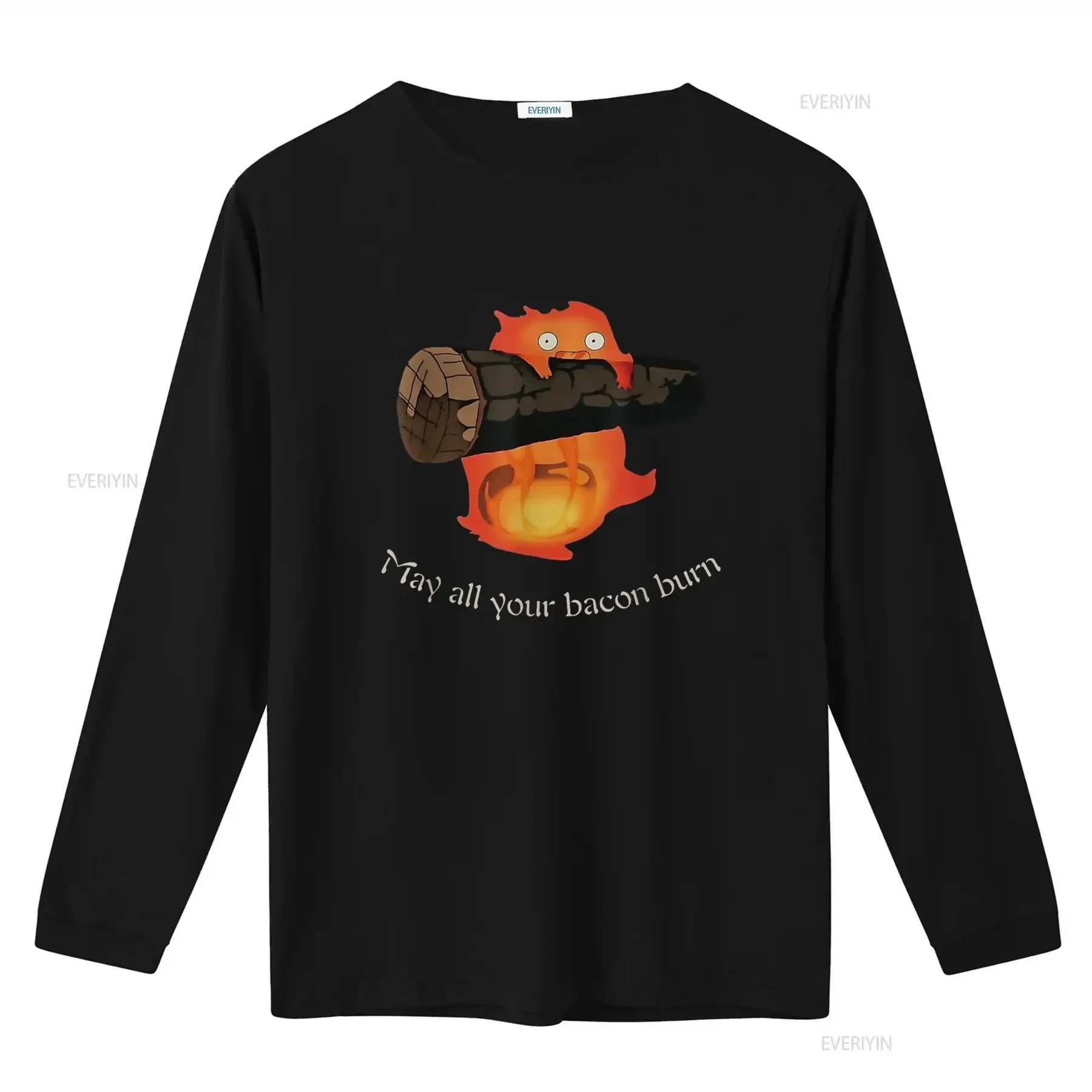 تي شيرت Calcifer May All Your Bacon Burn الجمالي تي شيرت عتيق مغسول كاجوال للجنسين متعدد الاستخدامات قليلاً للارتداء اليومي #3