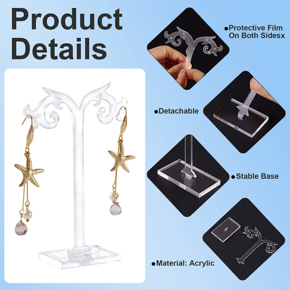 3pcs Tree Shaped Earring Display Tower 3 Sizes Clear Acrylic Jewelry Organizer Holder for Earrings Storage 7.8~12.1cm High