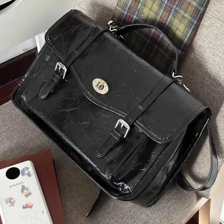 

Ручная сумка-мессенджер с черным замком в стиле ретро, женская кожаная сумка на плечо большой вместимости, женский академический многоцелевой студенческий рюкзак