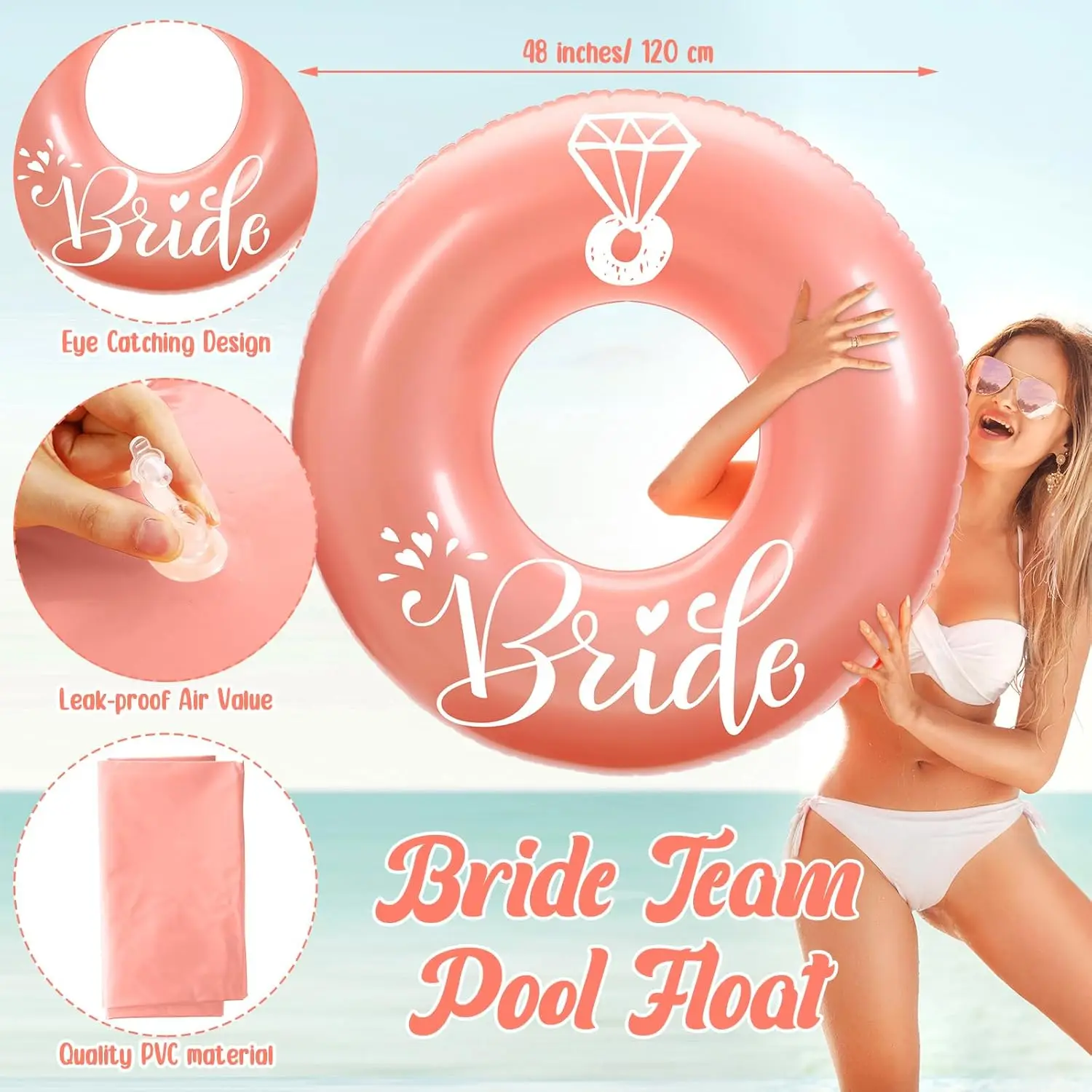 Bruidsring Zwembadvlotter 47.24'' Bachelorette Zwembad Drijft Strand Vrijgezellenfeest Decor Opblaasbare Bruid Zwembuis voor Volwassenen