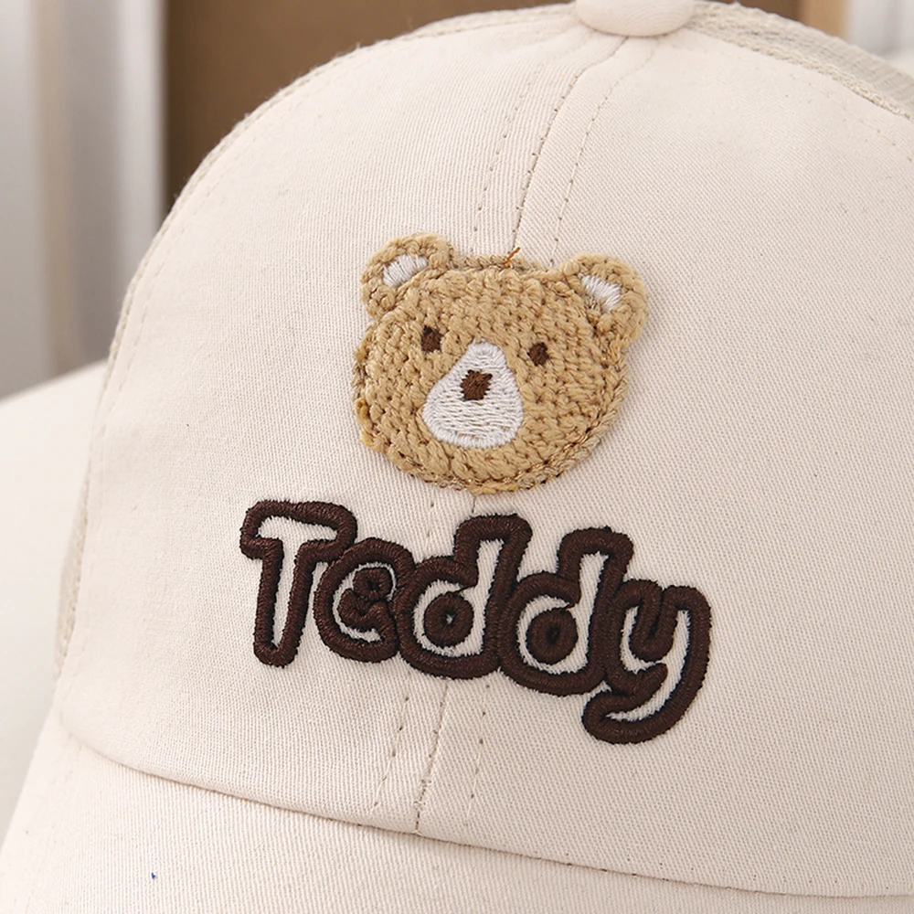 Summer Baseball Caps Solid Color Boys Girls Hat Cute Bear Spring Thin Breathable Mesh Adjustable Peaked Cap For Kids 2-8 Years