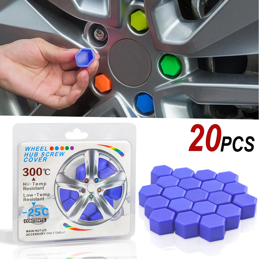 20Pcs 17/19/21mm Car Wheel Caps Bolts Covers Nuts Silicone Auto Wheel Hub Protectors Screw Nut Decoration Anti Rust Cover Trim