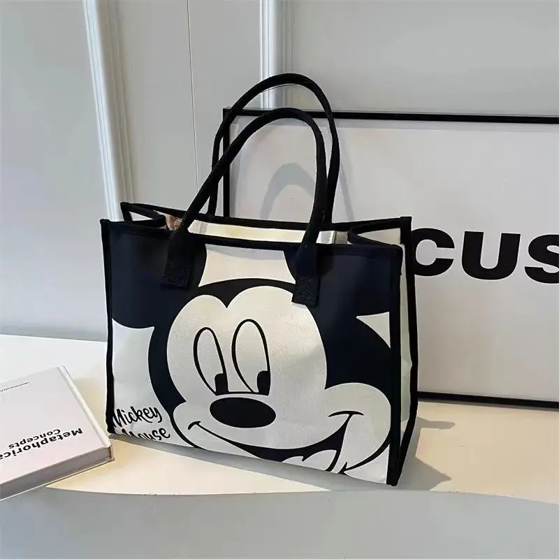 Hot Disney High-Capacity Cartoon Mickey Printed Handbag Large Canvas Bag Female Korean Fashion Joker Toth Underarm Bag Girl Gift