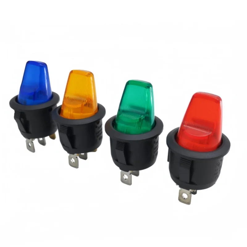 5PCS Rocker Switch 220V LED Illuminated Lamp Specail Round Rocker/Toggle Switch 3Pin 2Position Multi-function Power Accessory