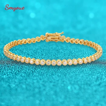 Smyoue 18k plated 2mm bubbles Moissanite tennis bracelet for women luxury bracelet 100% sterling silver 925 full diamond chain