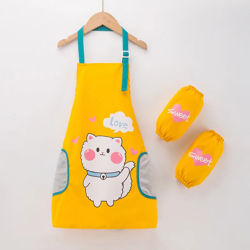 3-6Y Child Apron Sleeve Set Waterproof Art Smock for Boys Girls Wipe Hands BBQ Bib Baking Child Painting Interest Class Apron