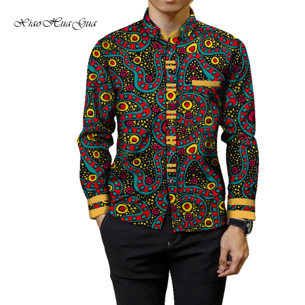 Fashion Mens Africa Festive Clothing Ankara Clothes African Print Tops Long Sleeve print Cotton patchwork T-shirt wyn905