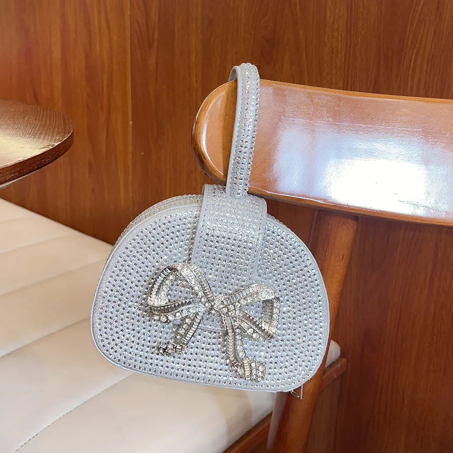 French Fragrant Celebrity Shiny Diamond Bow Sweet Dinner Bag Light Luxury Premium Handbag