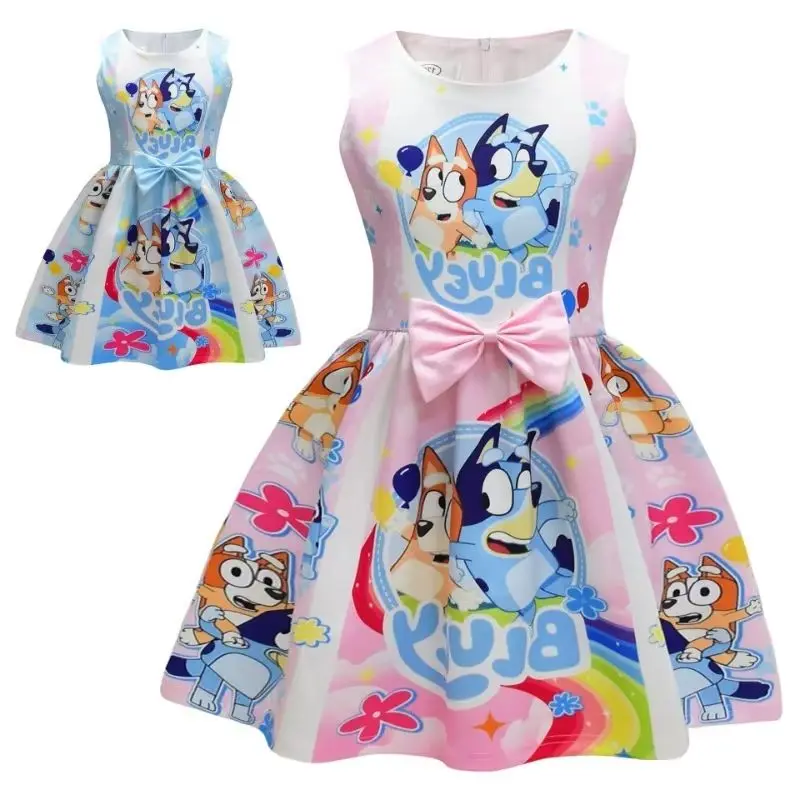 

New Blueyed Creative Cartoon Peripheral Girls' Tank Top Dress Rainbow Printed Bow Princess Skirt Festival Decoration Supplies
