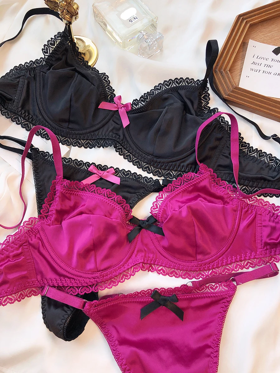 French Ice Silk Comfort Underwear Women Sexy Lace Ultra Thin Push Up Bra Set Wysokiej jakości biustonosz Letnia oddychająca bielizna