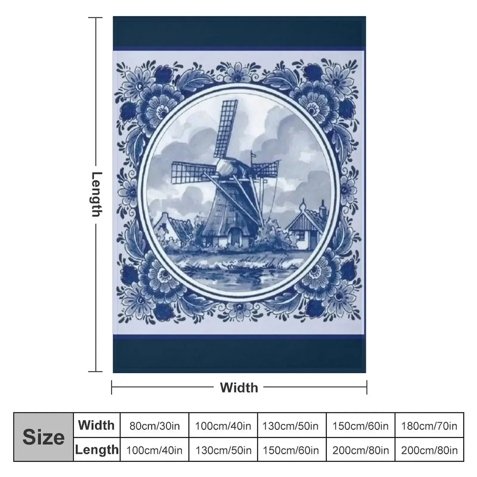 New DUTCH BLUE DELFT : Vintage Windmills and Trees in Amsterdam Print Throw Blanket Large Moving Blankets