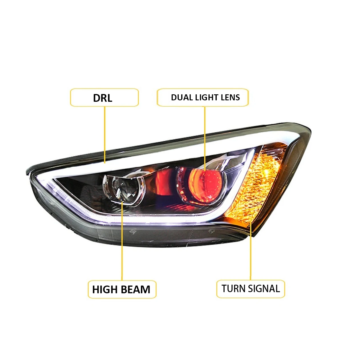 2 PCS Car Lights LED Head Lamp For Hyundai Sante FE IX45 2013 2014 2015 Headlights Assembly DRL Demon Eyes