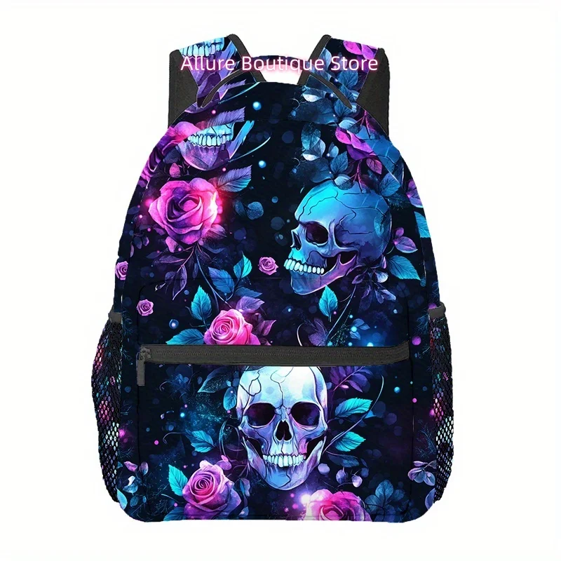

Skull Floral Backpack - Large Capacity, Adjustable Shoulder Straps, Multi-Layer Laptop Bag for Work, Travel, and Everyday Use -