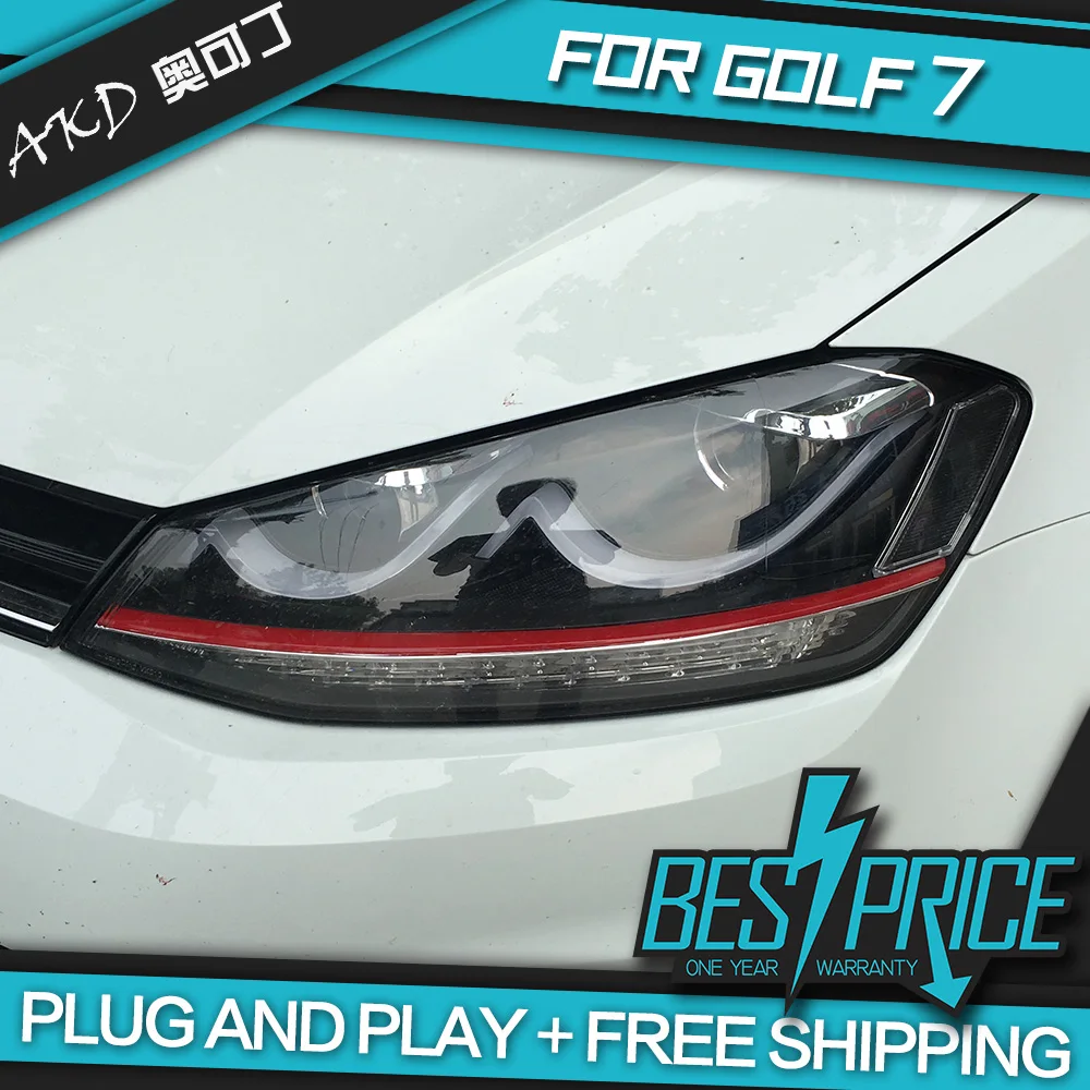 AKD Cars Styling Headlight for VW Golk7 Golf 7 MK7 Headlights LED Running Lights Bi-Xenon Beam Fog Lights Angel Eyes Auto Levels