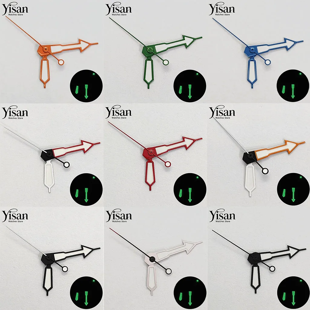 Yisan Pfeil-Uhrzeiger-Set, grün leuchtend, mehrfarbige Option für NH35 NH36 Miyota 8215 821A ETA2824 DG3804 Uhren-Mod-Teile
