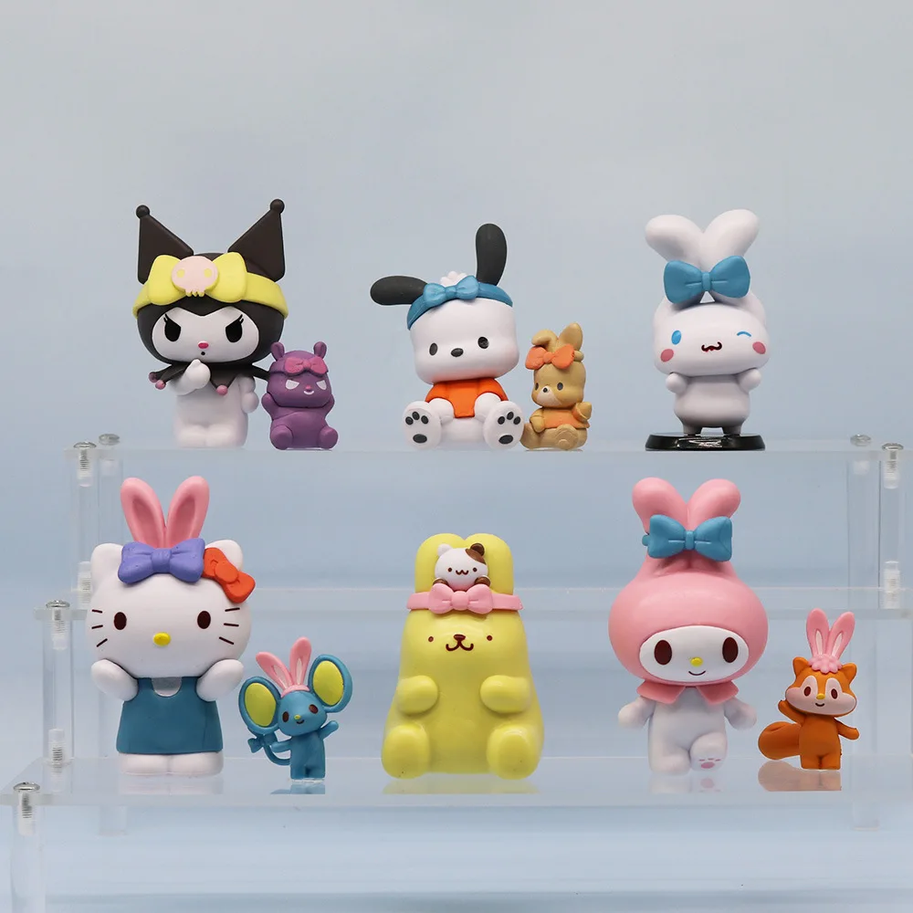 ตุ๊กตาตุ๊กตาขยับแขนขาได้พีวีซีน่ารักสำหรับเด็ก6ชิ้น/เซ็ต Sanrio Toys MINI My Melody Kuromi อนิเมะ Cinnamoroll Kawaii