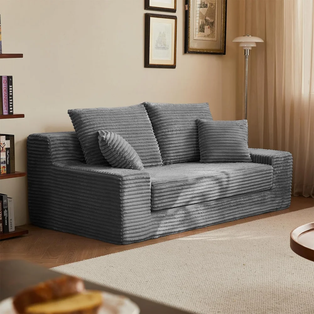 

70.9'' Loveseat Sofa, 2 Seater Flannel Fabric Loveseat Couches, Comfy Upholstered Modern Leisure Love Seat Couch with 2 Pillow