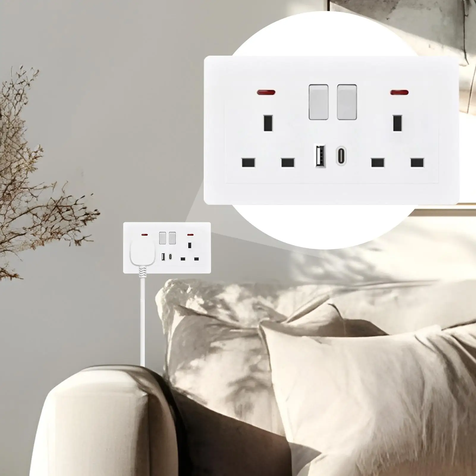 Wall Electrical Outlet Electric Wall Outlet 2 Port Plug Extension With Double Charger Converter For Office Bedroom Kitchen