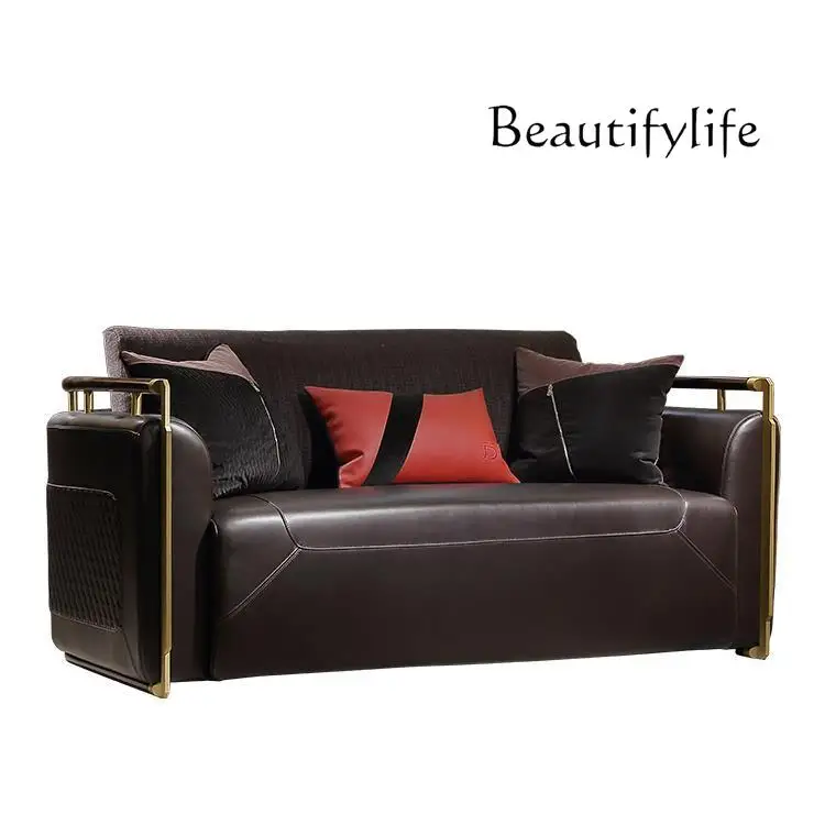 Modern New Chinese Style Ugyen Wood Leather Living Room Sofa Light Luxury Aesthetic New National Fashion Furniture