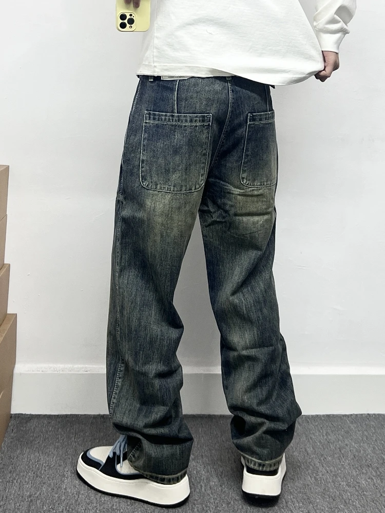 

Мужские джинсы в американском ретро-стиле, синие, прямого кроя, весенне-осенние, свободные, широкие брюки, простые, универсальные, длинные штаны для мужчин