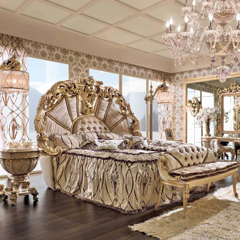 Europäische Luxus Doppelbett Carving Gericht Königin Lounge Schlafzimmer Bett Design Ästhetik Komfortable Hochzeit Muebles Home Möbel