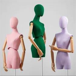 Full Sewing Mannequins for Women,Female Head Cloth, Wood Arm Pulley Base, Wedding Twist Split, Adjustable Rack Display,