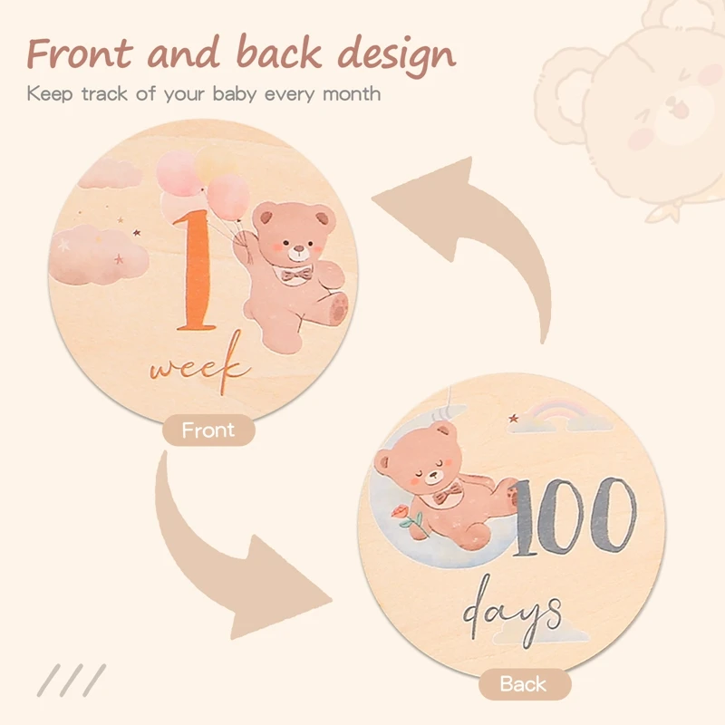 Bear Wooden Writable Photography Prop Baby Cartoon Milestone Baby Gift Box Shooting Accessories Wooden Card Baby Accessory Gifts