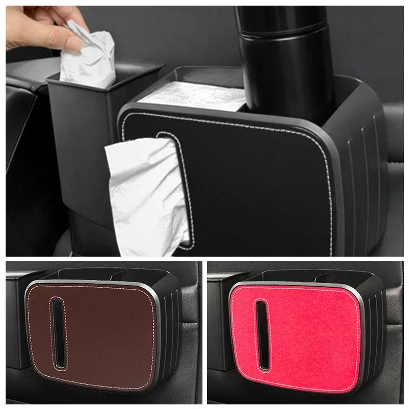 

Многофункциональный мусорный бак на спинке автомобильного сиденья, ящик для хранения, карман для хранения салона автомобиля, высококачественная автомобильная коробка для салфеток, кожаный ящик для хранения