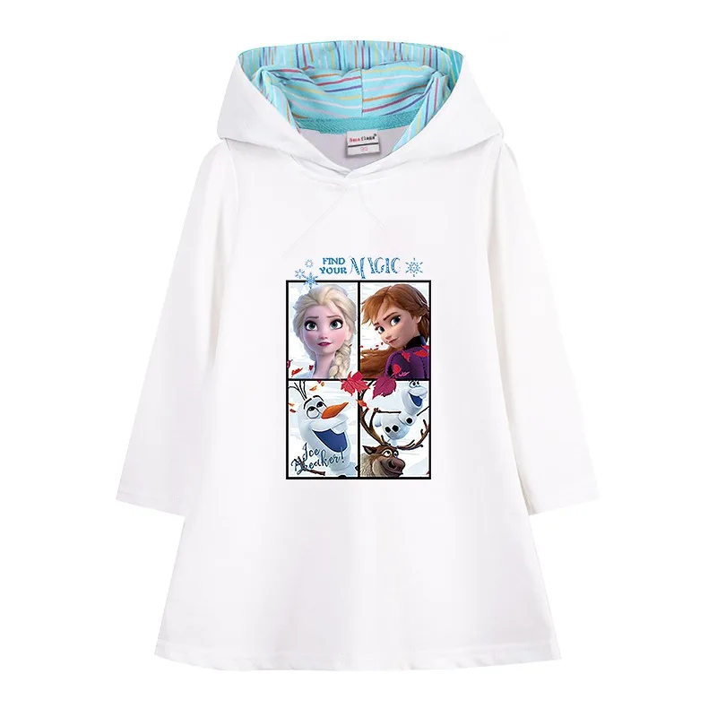 Quality Cotton Disney Girls Dress 2024 New Frozen Elsa Anna Autumn Bluey Clothing for Children Long Sleeve Kids Clothes Hooded