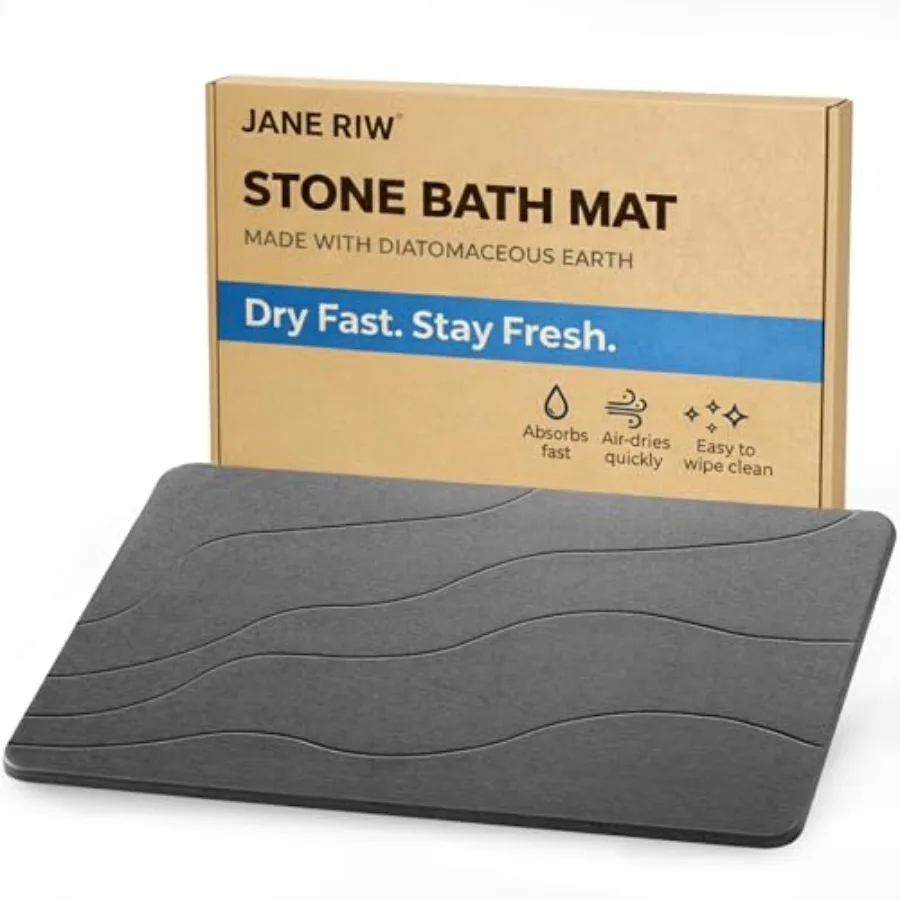 

Stone Bath Mat Quick-Dry Diatomaceous Earth Bath Mat for Shower Exit 23.5 x 15.5 Dark Gray-Wave Quick-Dry Absorbent Non-Slip Ba