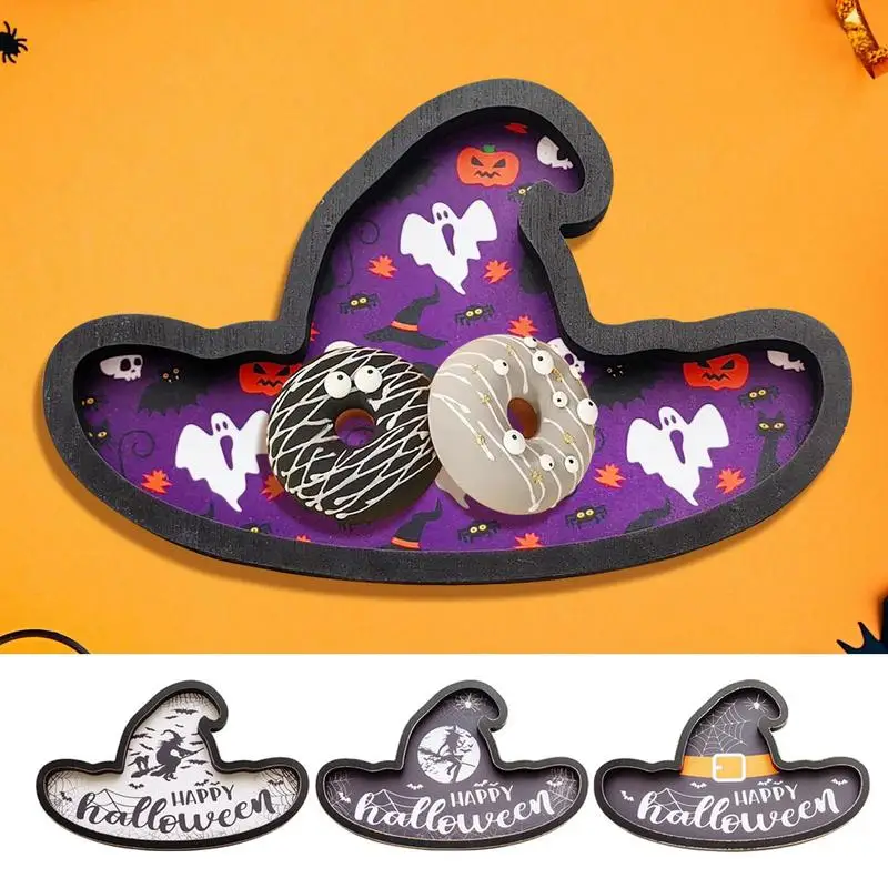 Hat Shaped Dessert Tray Wooden Tray Ghost Serving Tray Desktop Decorative Platter Snacks Cookies Fruits Candy serving tray