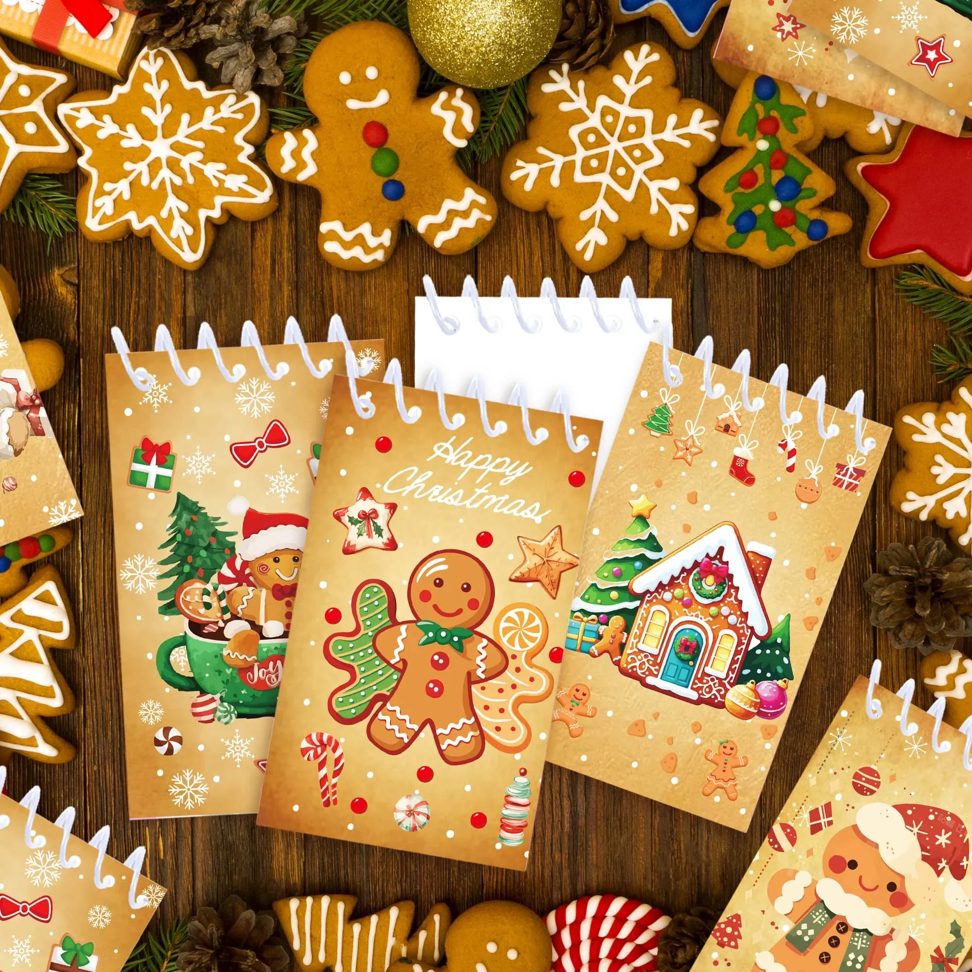 8/16/24pcs Christmas Spiral Bound Notebooks, Xmas Winter Pocket Notepads, Christmas Birthday Party Guest Small Gift Supplies