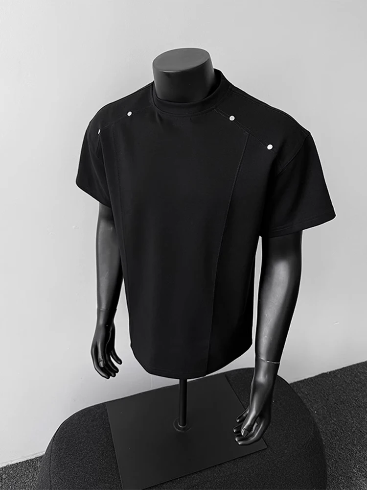 

Bla Deconstructed Patchwork oulder ort Sve Men's T-irt Summer Cleanfit High-End Sle Rivet Trendy f Sve