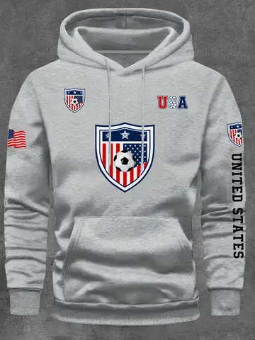 Fotbollsemblem Hoodie Mysig fleecefodrad pullover med framficka, patriotisk amerikansk fotbollsdesign för män, casual långärmad 10 best sales fotbollströja - №8