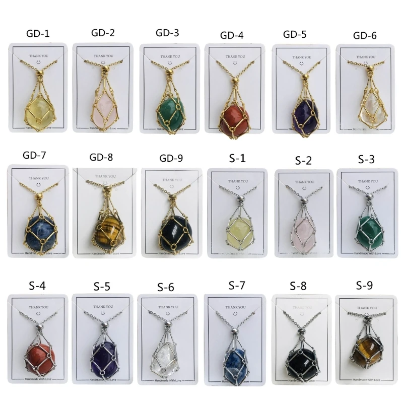 Handmade Adjustable Crystal Cage Necklace Natural Stone Net Holder Pendant Neck Chain Stylish Neckwear Elegant Accessory