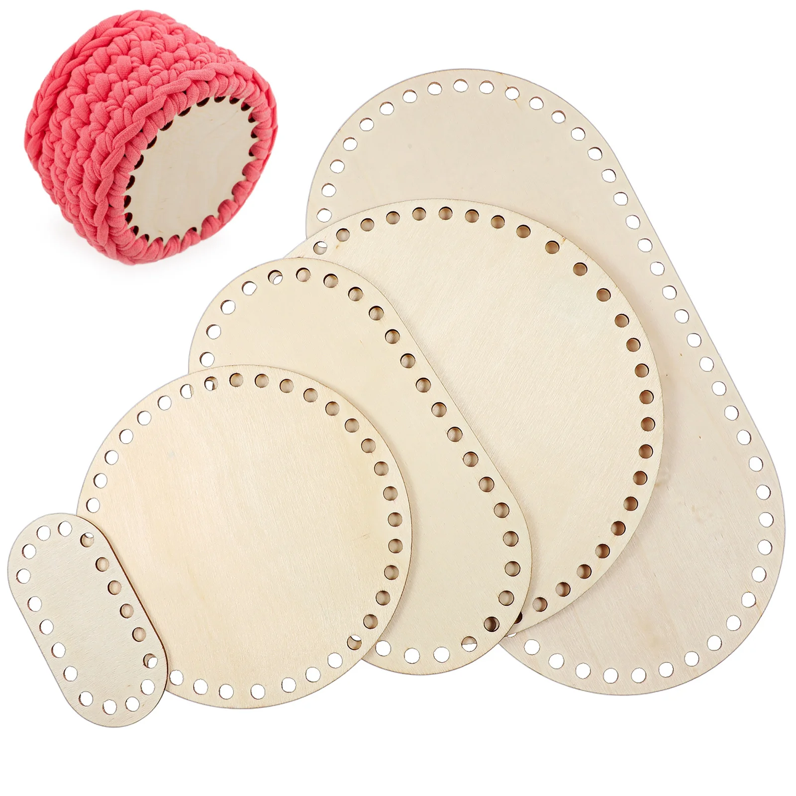 

5pcs Basket Base Crochet Bottoms Oval Round Shapes Holes For Knitting Bag Craft Supplies Diy Decor Wood Slices Craft Wood Shapes