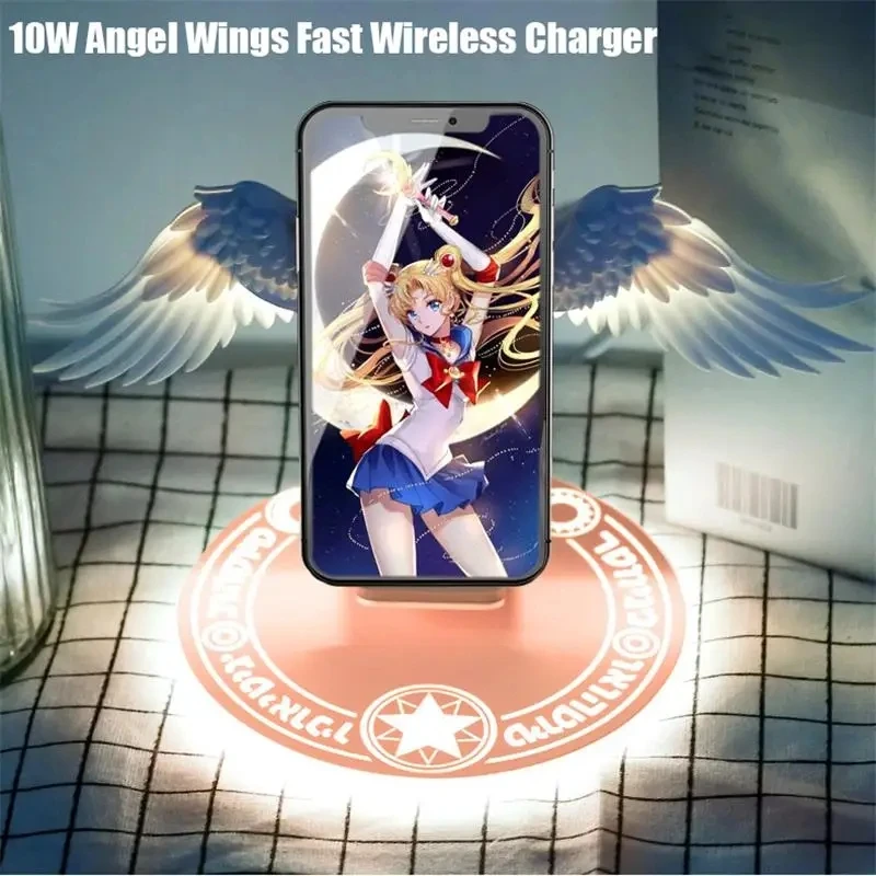 10W Angel Wings Fast Wireless Charger Universal Colorful Qi Wireless Charge Dock for iPhone14/13 Samsung Galaxy Charger Holder